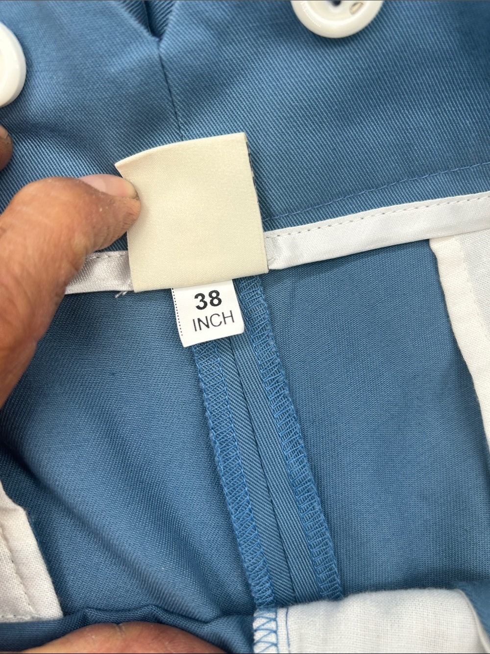 On The Sunny Side Eco Cotton Blue High Waisted Pleated Trouser Pants 38 Waist - Picture 6 of 10